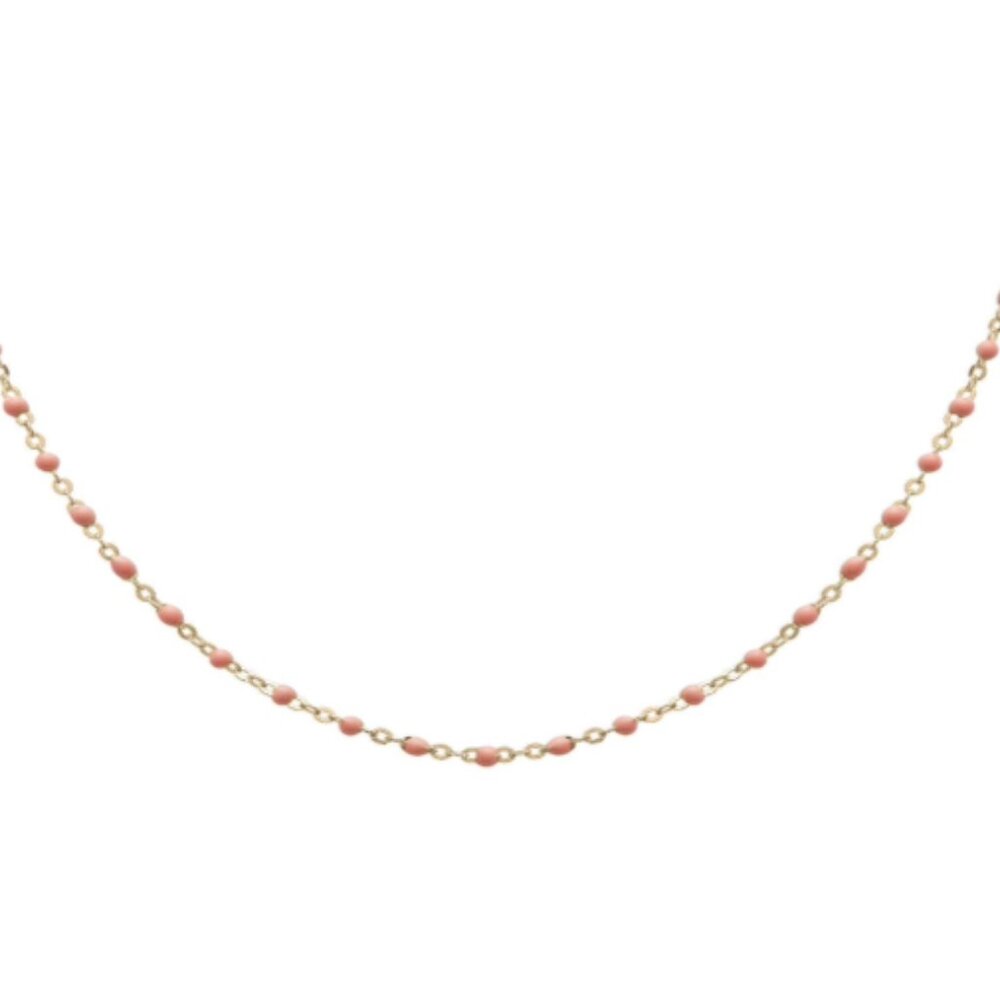 18K GOLD PLATED STERLING SILVER 925 ORANGE ENAMEL BEAD NECKLACE